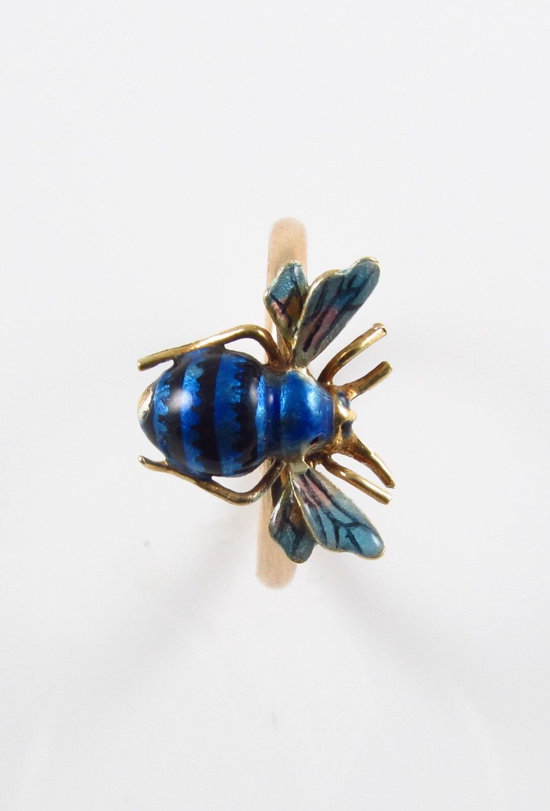 Vintage Ladies 14k Gold Blue Enamel Insect Bee Fly Conversion Ring Size 6.5