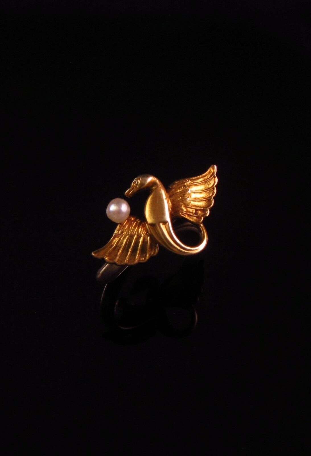 Antique 14k Gold Art Nouveau Winged Serpent Dragon Pearl Conversion Ring Size 6