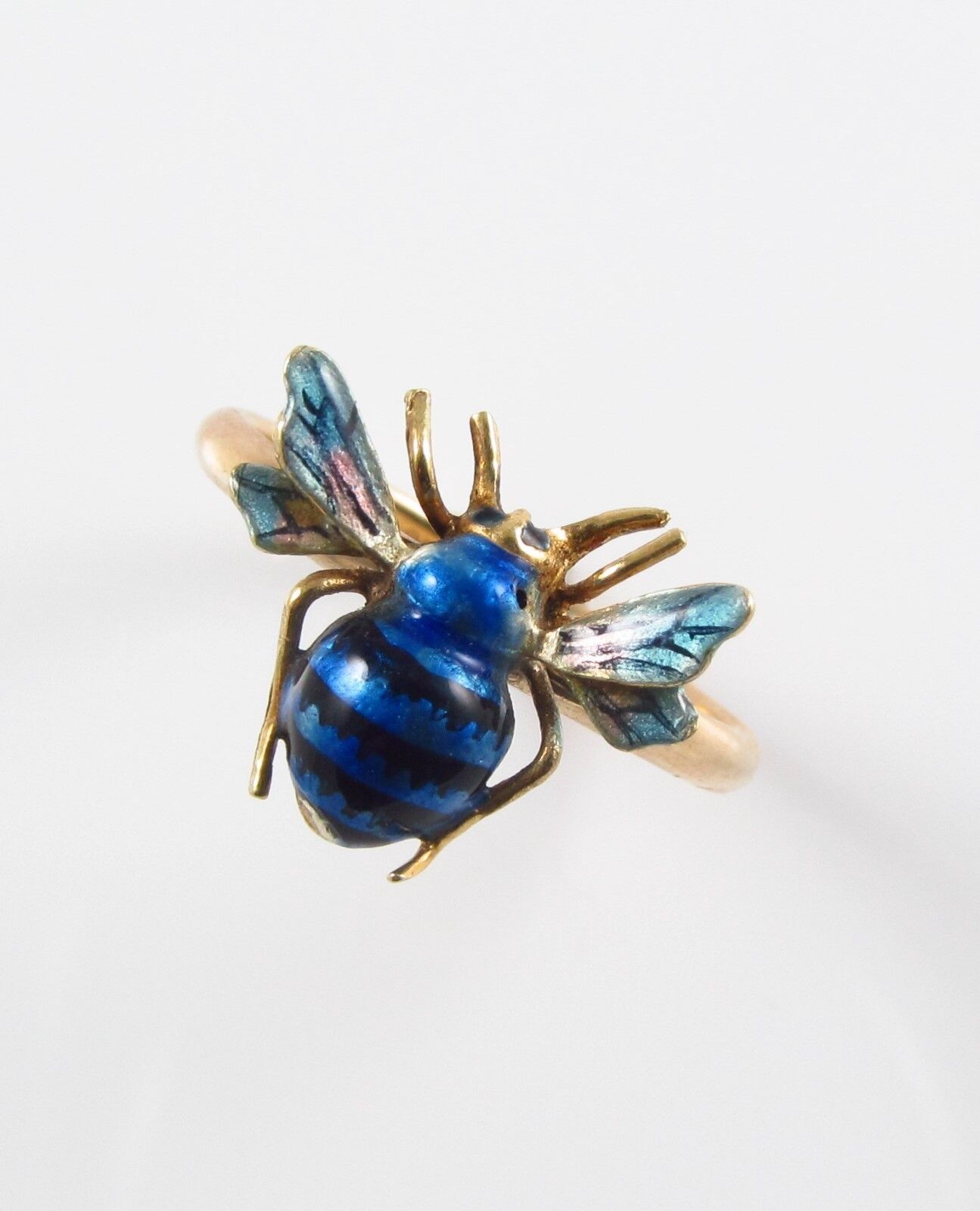 Vintage Ladies 14k Gold Blue Enamel Insect Bee Fly Conversion Ring Size 6.5