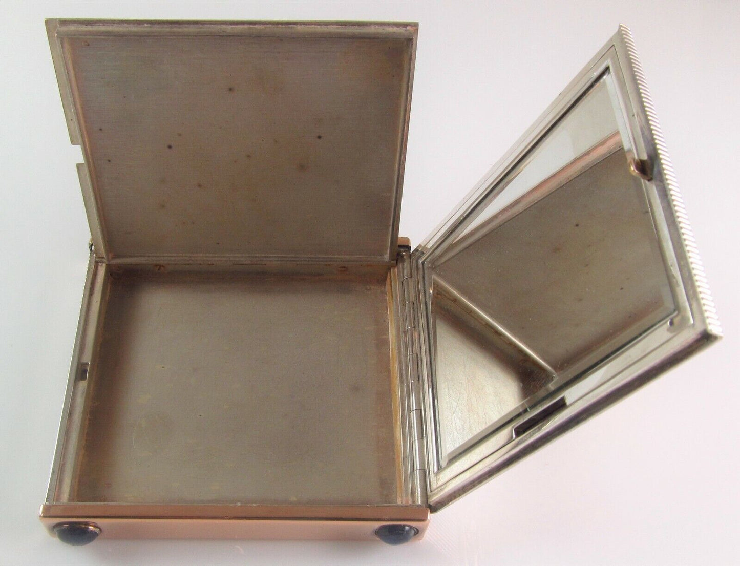 French Art Deco 18K Gold & Silver Sapphire & Diamond Floral Compact By Ostertag