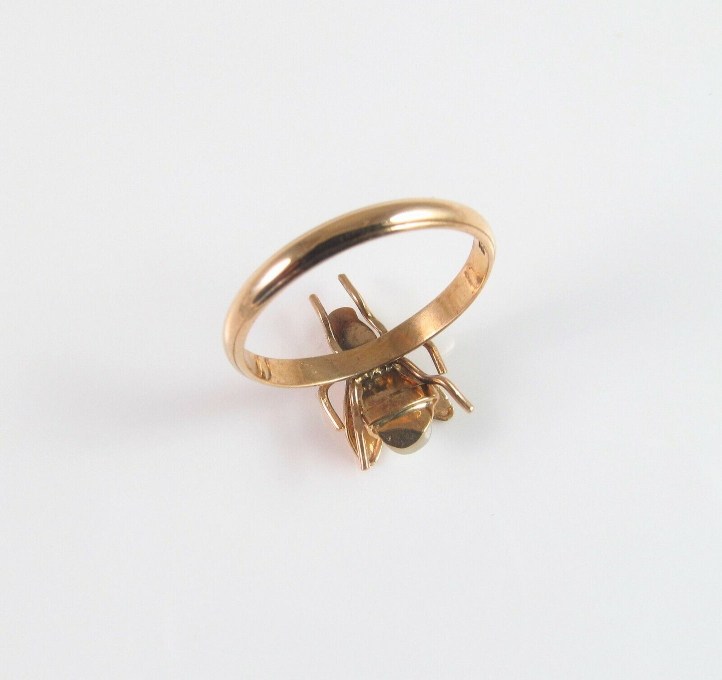 Vintage 14k Gold Enamel Pearl Body Insect Wasp Bee Fly Conversion Ring Size 6.5