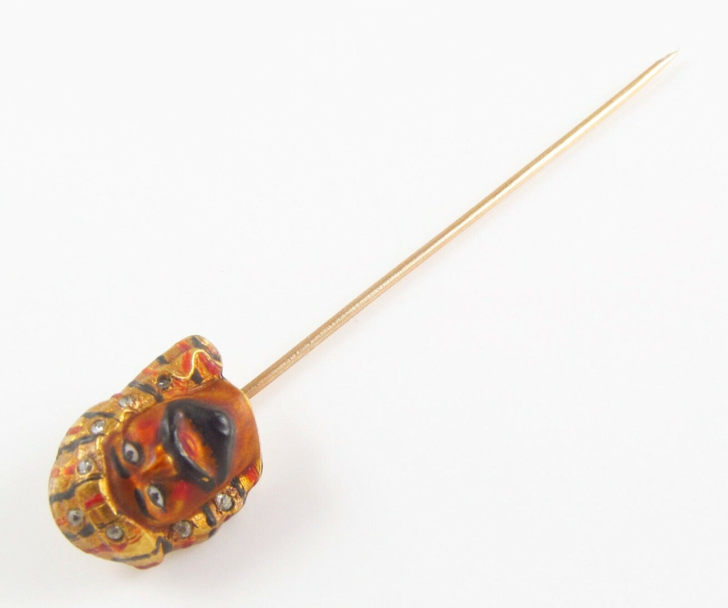 Antique 14K Gold Art Nouveau Polychrome Enamel & Diamond Arab Sheik Stick Pin
