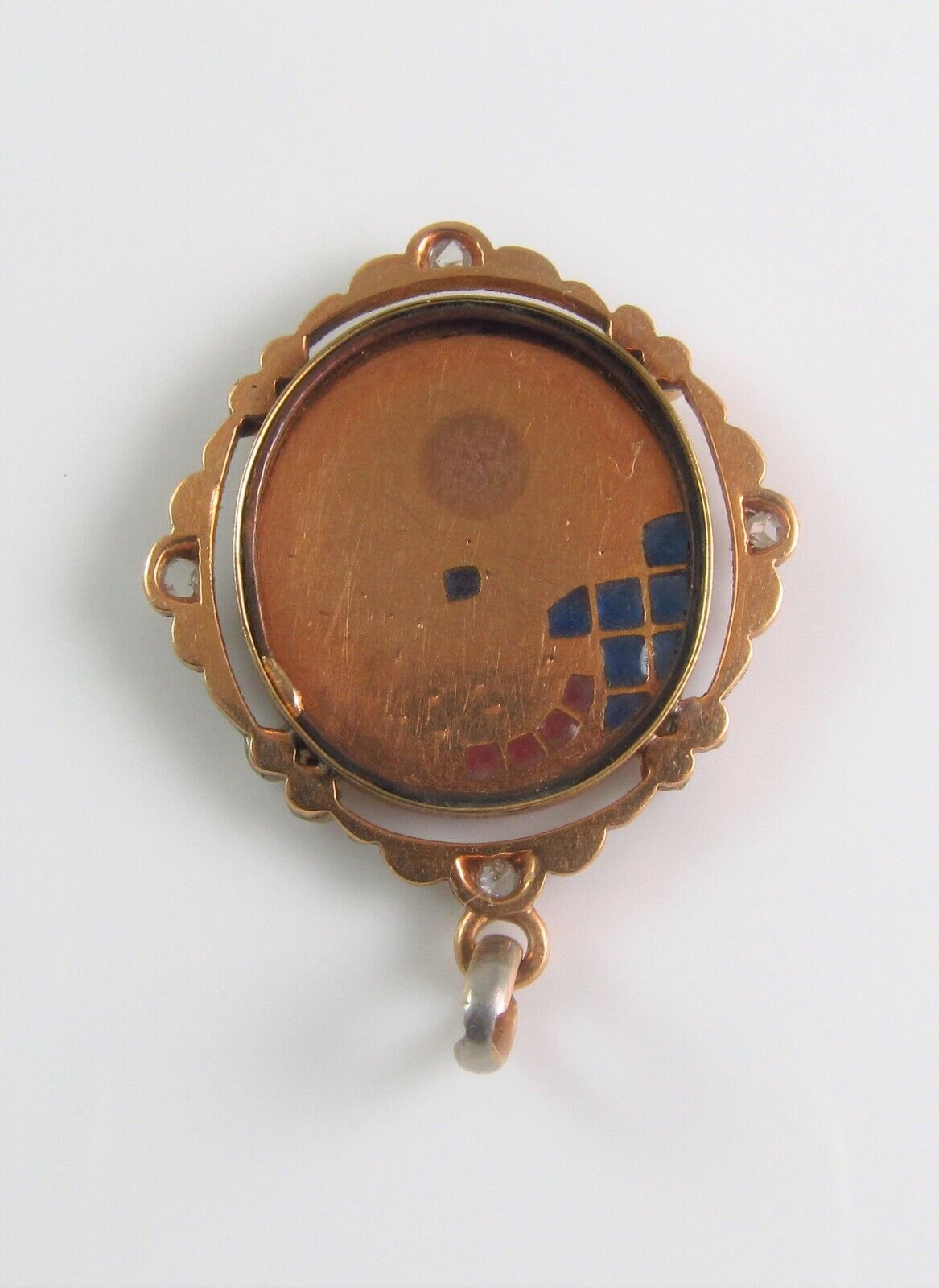Antique 18K Gold Platinum Plique A Jour Enamel Diamond Pearl St. Cecilia Pendant