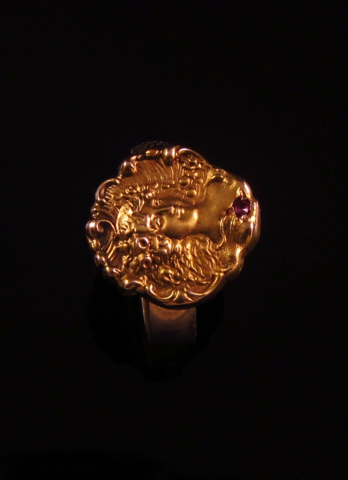 Antique 14k Gold Art Nouveau Mermaid Lady Ruby Conversion Ring Size 5.75