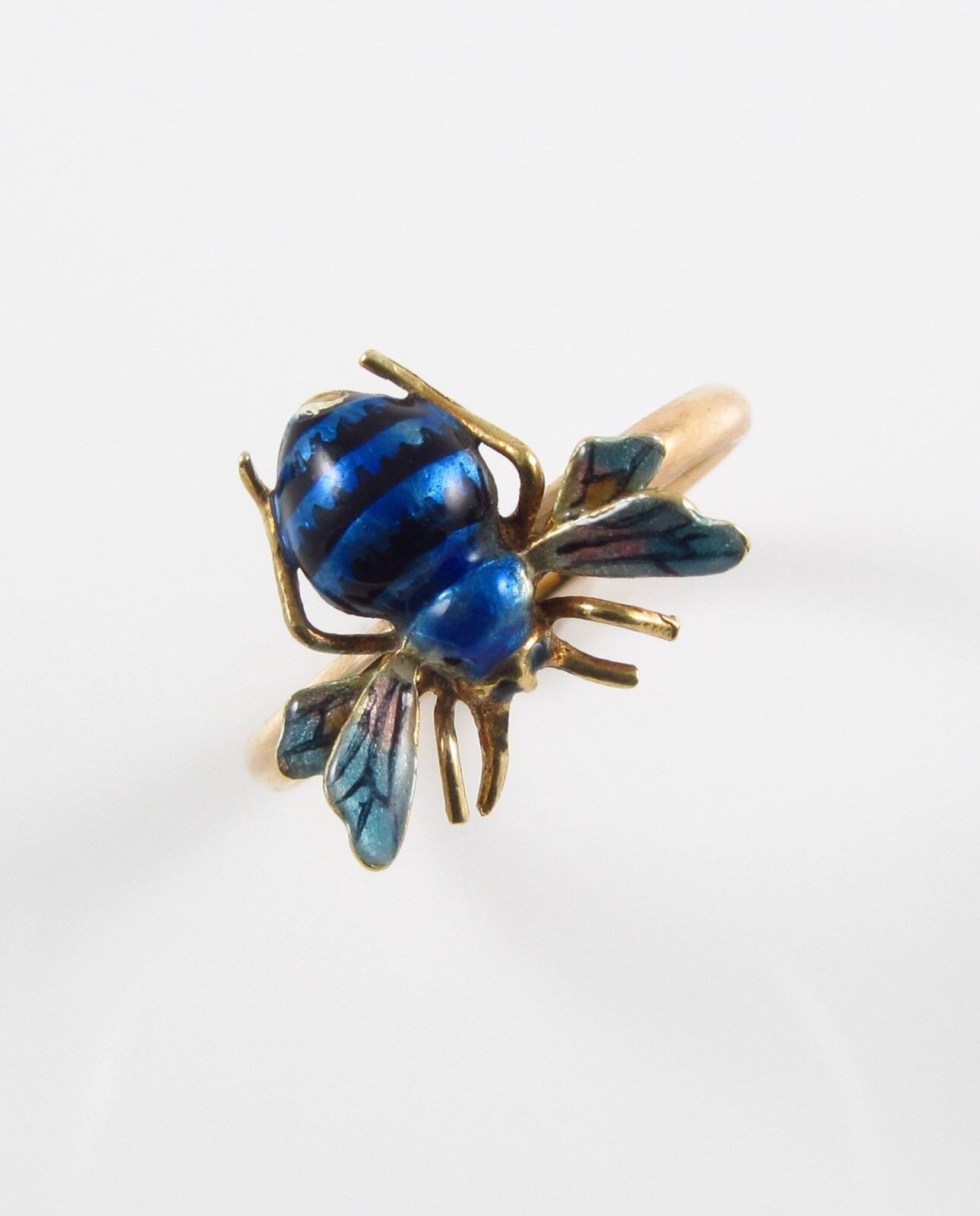 Vintage Ladies 14k Gold Blue Enamel Insect Bee Fly Conversion Ring Size 6.5