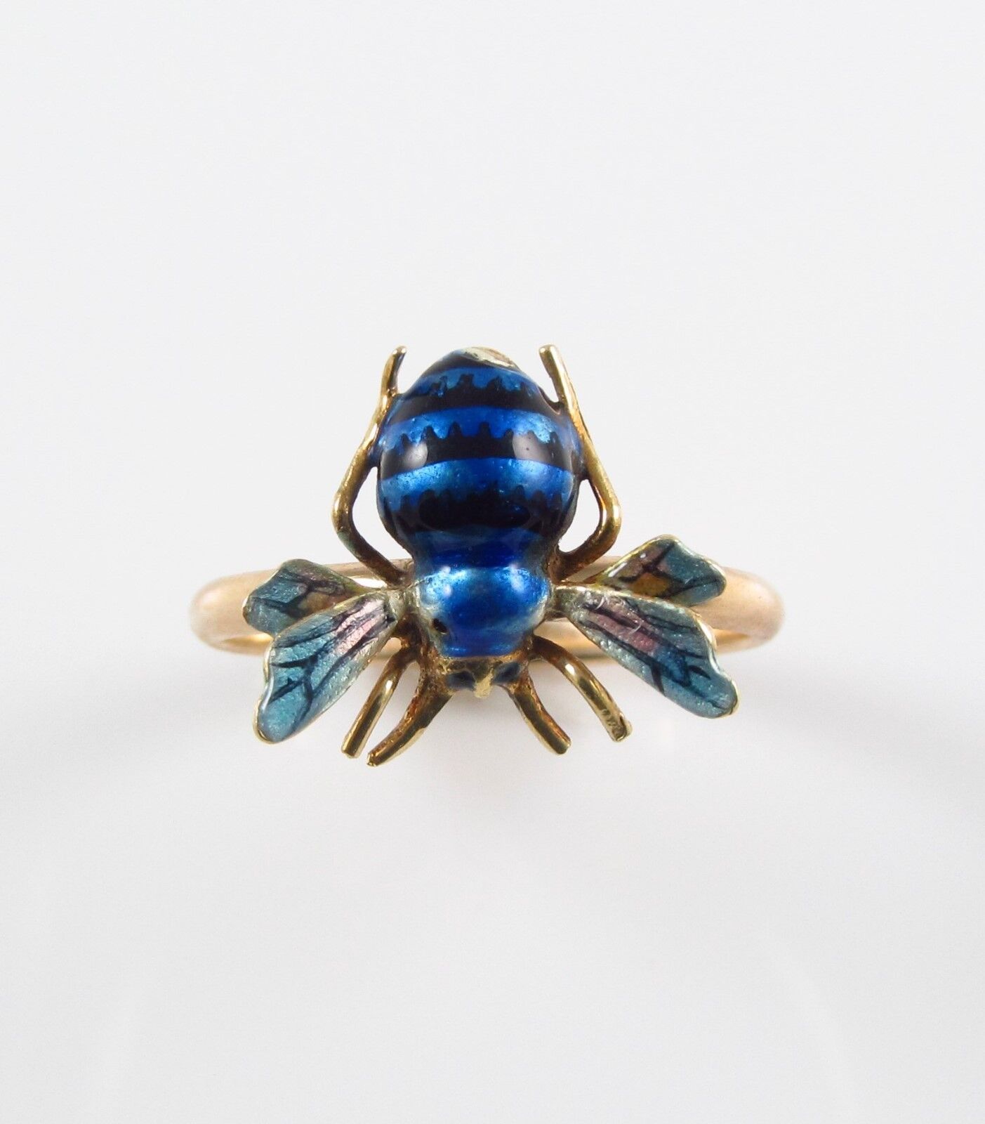Vintage Ladies 14k Gold Blue Enamel Insect Bee Fly Conversion Ring Size 6.5