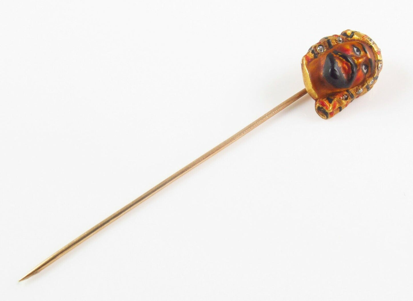 Antique 14K Gold Art Nouveau Polychrome Enamel & Diamond Arab Sheik Stick Pin
