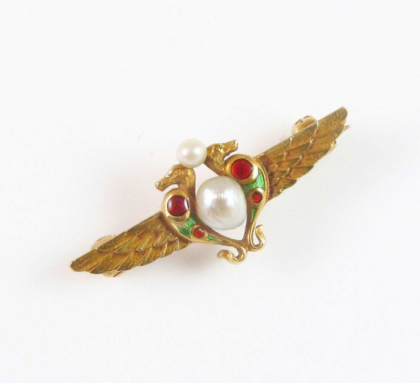 Antique 14k Gold Whiteside & Blank Enamel Egyptian Revival Serpents Brooch Pin